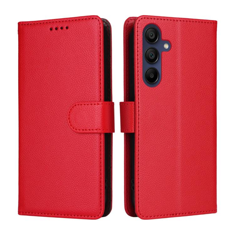 Funda de cuero tipo billetera con bloqueo RFID para Samsung Galaxy A15 4G/5G, textura Litchi, para 3 tarjetas (roja)