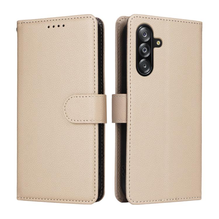 Funda de cuero tipo billetera con bloqueo RFID para Samsung Galaxy A16 4G/5G/A26 (textura Litchi, beige)