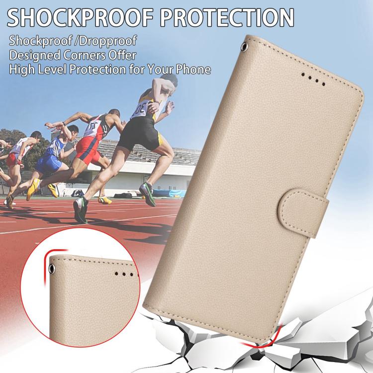 Funda de cuero tipo billetera con bloqueo RFID para Samsung Galaxy A23 4G/5G/F23 (textura Litchi, beige)