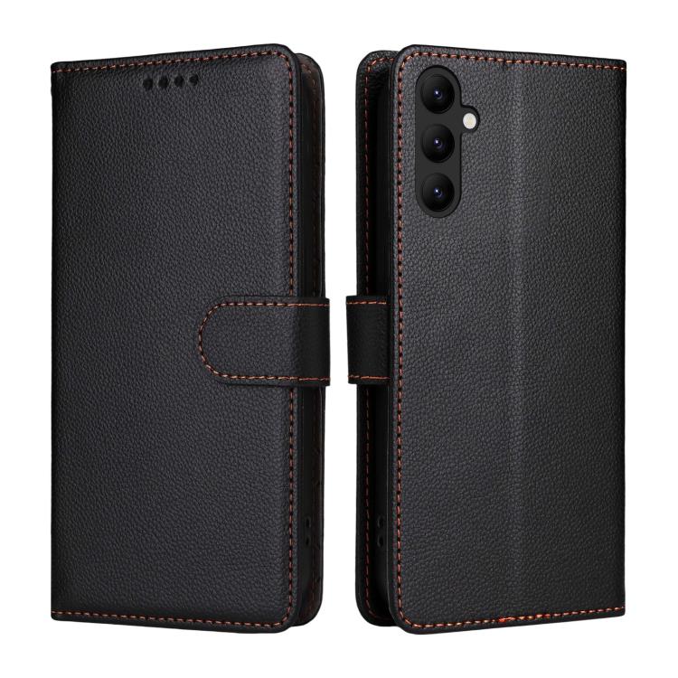 Funda de cuero con textura Litchi para Samsung Galaxy A24 4G, con bloqueo RFID y capacidad para 3 tarjetas (negro)