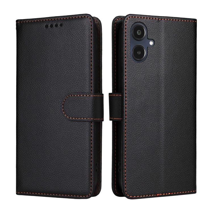 Funda de cuero con textura Litchi para Samsung Galaxy A25e, con bloqueo RFID y capacidad para 3 tarjetas (negro)