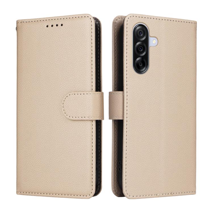 Funda de cuero tipo billetera con textura Litchi y bloqueo RFID para Samsung Galaxy A36 5G (beige)