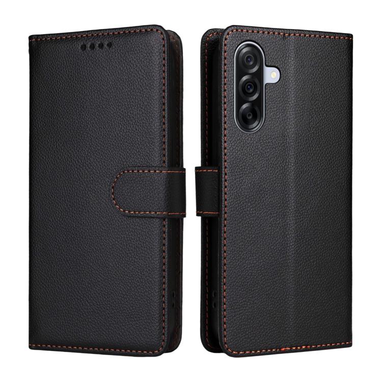 Funda de cuero con textura Litchi para Samsung Galaxy A36 5G, con bloqueo RFID y capacidad para 3 tarjetas (negro)