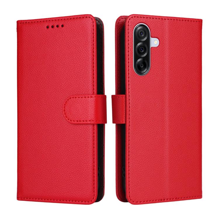 Funda de cuero con textura Litchi para Samsung Galaxy A36 5G, con bloqueo RFID y capacidad para 3 tarjetas (roja)