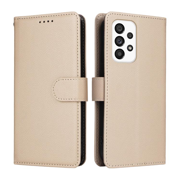 Funda de cuero tipo billetera con textura Litchi y bloqueo RFID para Samsung Galaxy A53 5G (beige)