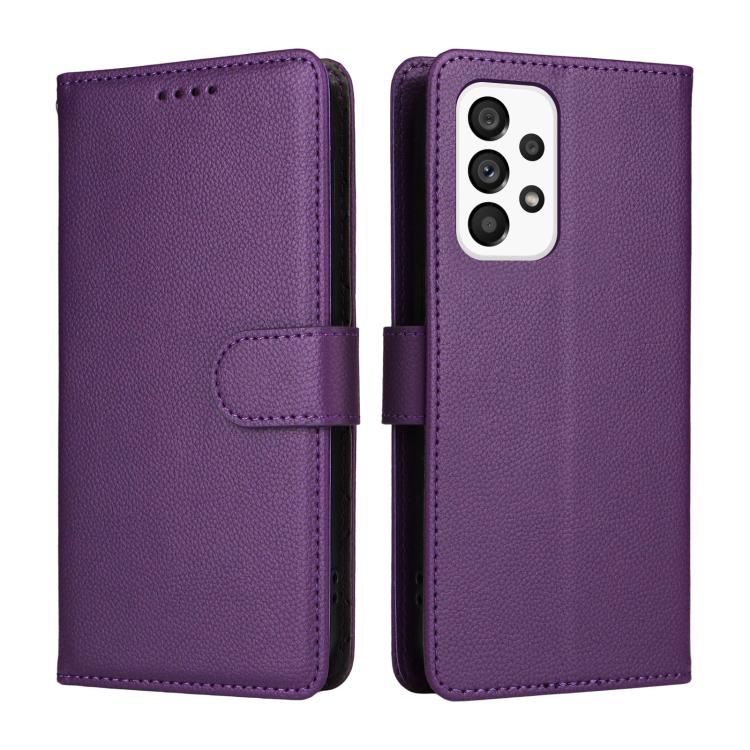 Funda de cuero tipo billetera con bloqueo RFID para Samsung Galaxy A53 5G, textura Litchi, para 3 tarjetas (morado)