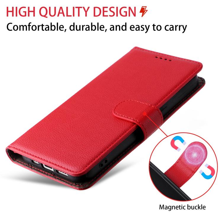 Funda de cuero con textura Litchi para Samsung Galaxy A53 5G, con bloqueo RFID y capacidad para 3 tarjetas (roja)
