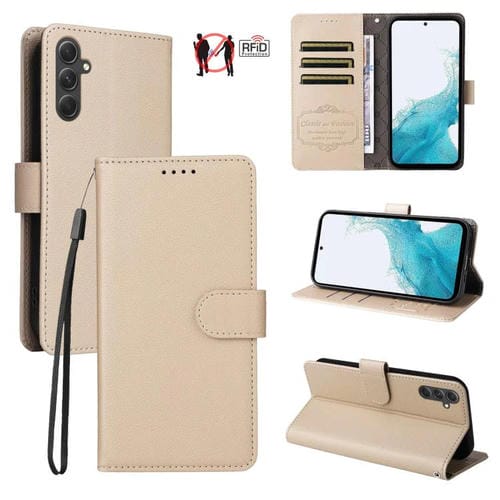 Funda de cuero tipo billetera con textura Litchi y bloqueo RFID para Samsung Galaxy A54 5G (beige)