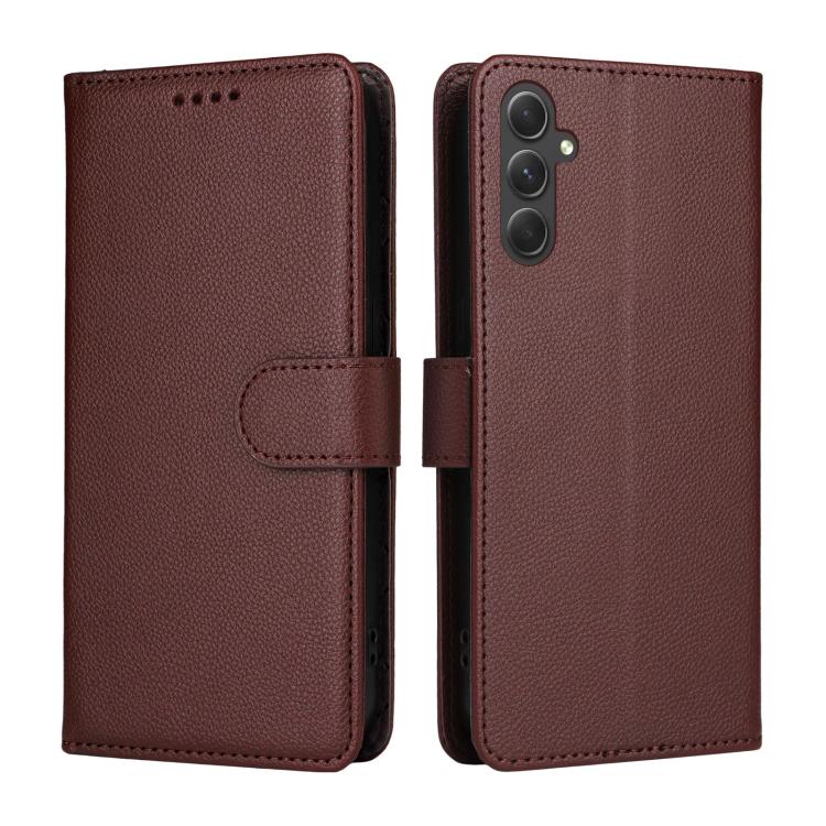 Funda de cuero con textura Litchi para Samsung Galaxy A54 5G, con bloqueo RFID y capacidad para 3 tarjetas (marrón)