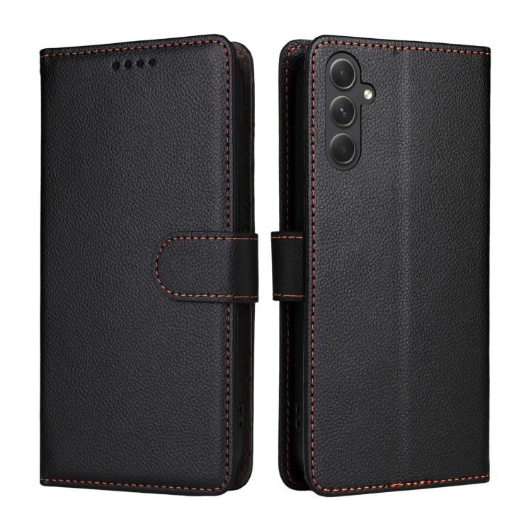 Funda de cuero con textura Litchi para Samsung Galaxy A54 5G, con bloqueo RFID y capacidad para 3 tarjetas (negro)