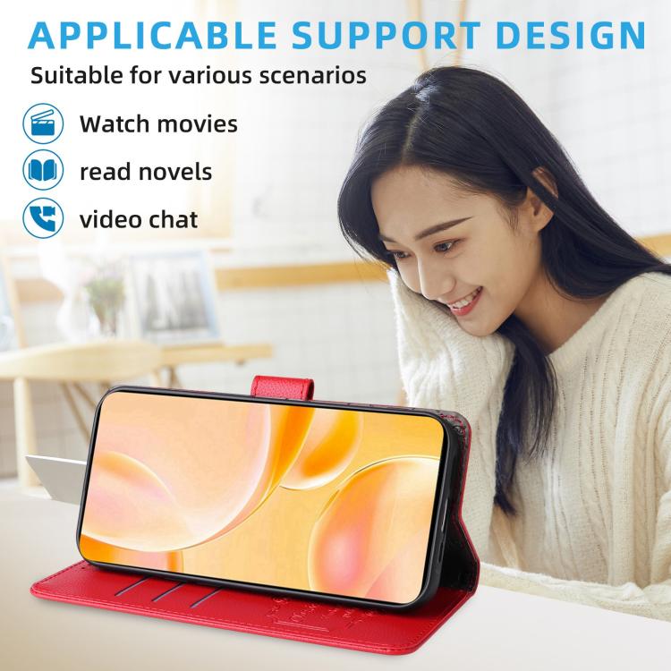 Funda de cuero con textura Litchi para Samsung Galaxy A54 5G, con bloqueo RFID y capacidad para 3 tarjetas (roja)