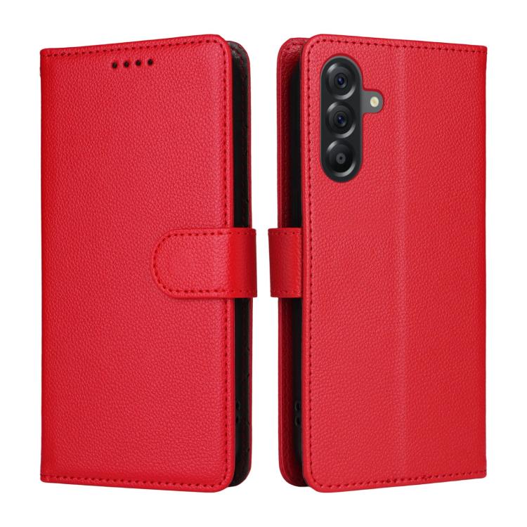 Funda de cuero tipo billetera con bloqueo RFID para Samsung Galaxy A56 5G, textura Litchi, para 3 tarjetas (roja)