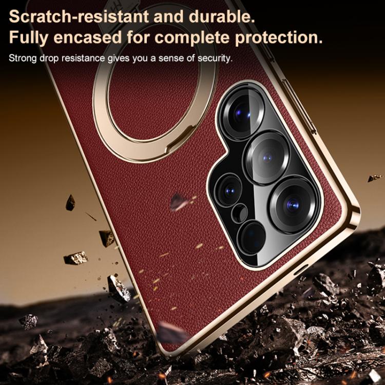 Funda de cuero lisa con soporte MagSafe para Samsung Galaxy S24 Ultra 5G (roja)