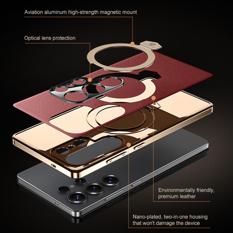 Funda de cuero lisa con soporte MagSafe para Samsung Galaxy S24 Ultra 5G (roja)