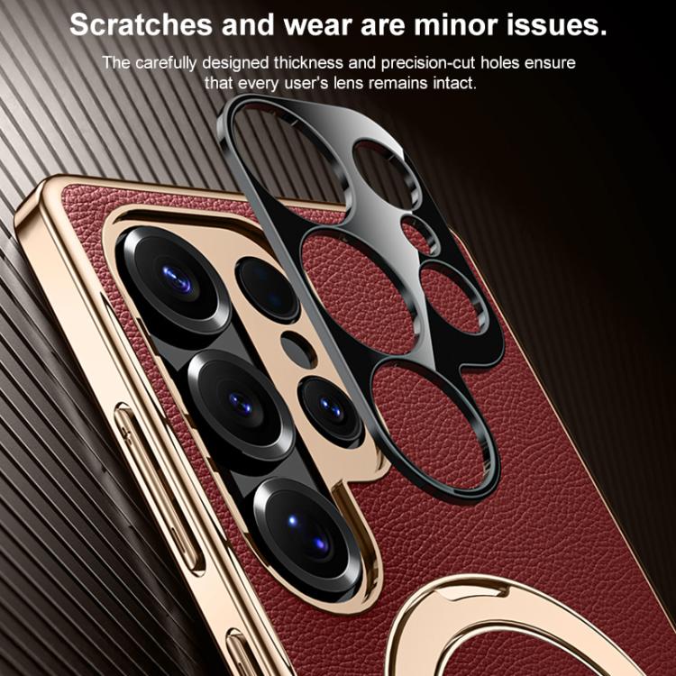 Funda de cuero lisa con soporte MagSafe para Samsung Galaxy S24 Ultra 5G (roja)