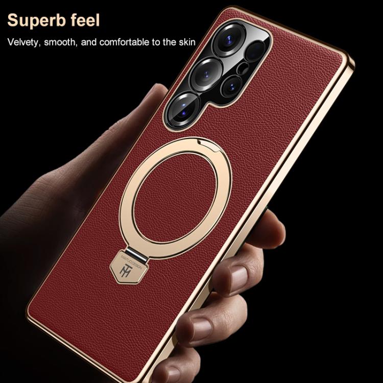 Funda de cuero lisa con soporte MagSafe para Samsung Galaxy S24 Ultra 5G (negra)