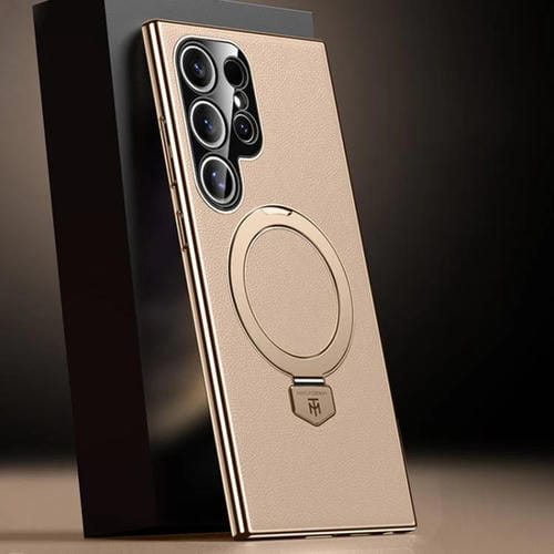 Funda de cuero lisa con soporte MagSafe para Samsung Galaxy S24 Ultra 5G (dorada)