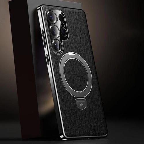 Funda de cuero lisa con soporte MagSafe para Samsung Galaxy S25 Ultra 5G (negra)