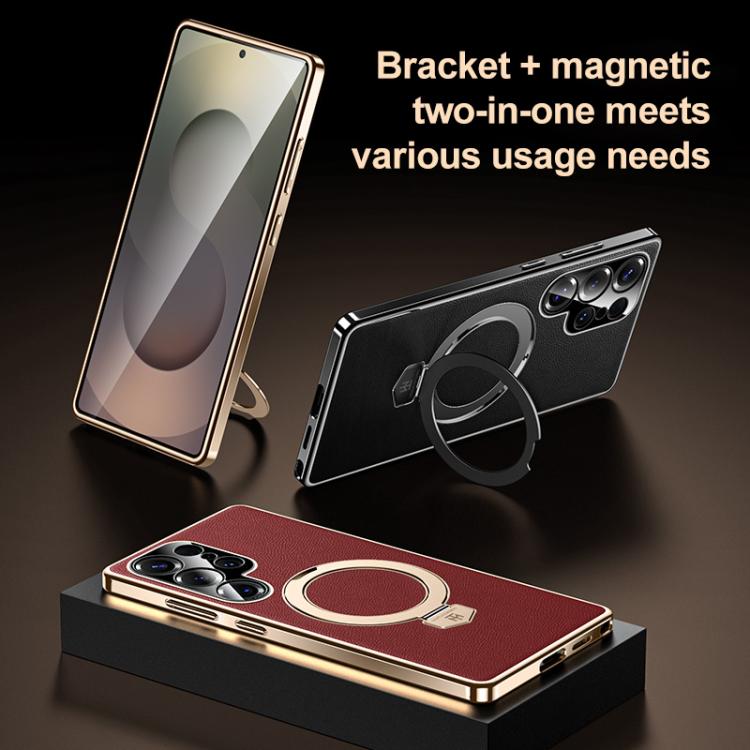 Funda de cuero lisa con soporte MagSafe para Samsung Galaxy S25 Ultra 5G (negra)