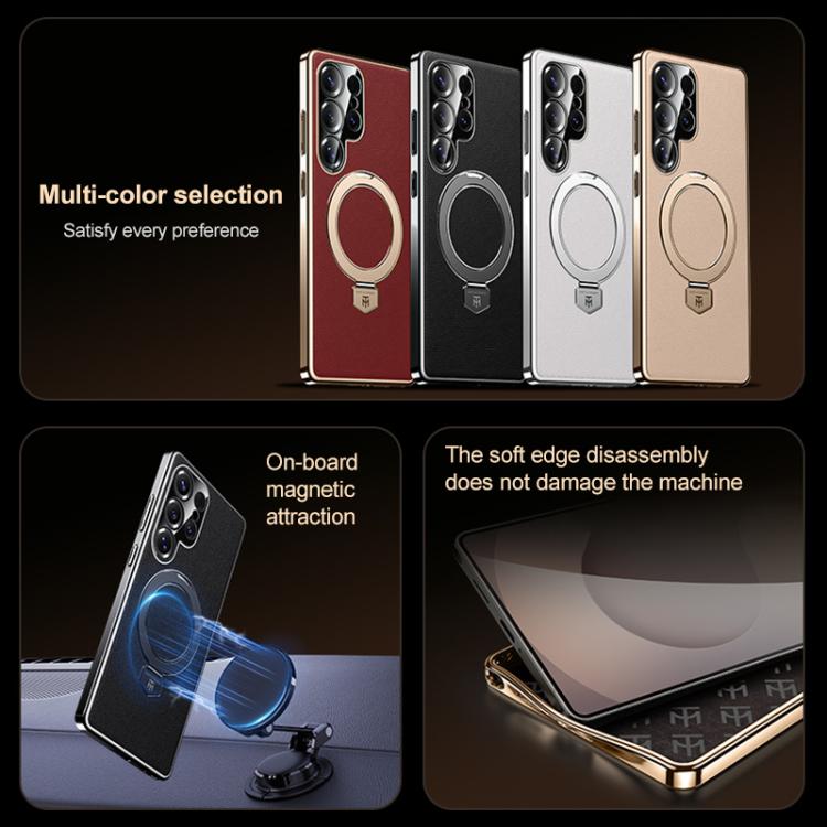 Funda de cuero lisa con soporte MagSafe para Samsung Galaxy S25 Ultra 5G (negra)