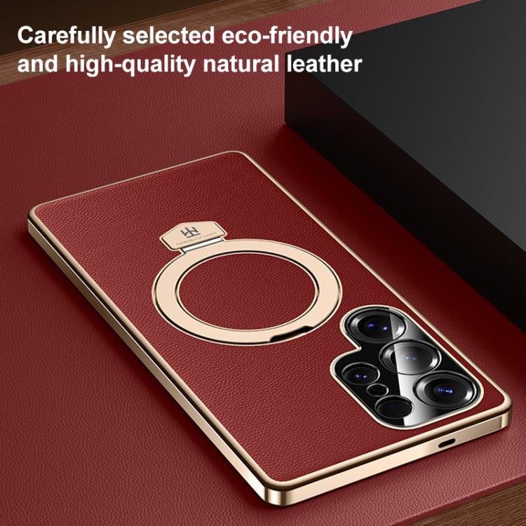 Funda de cuero lisa con soporte MagSafe para Samsung Galaxy S25 Ultra 5G (negra)