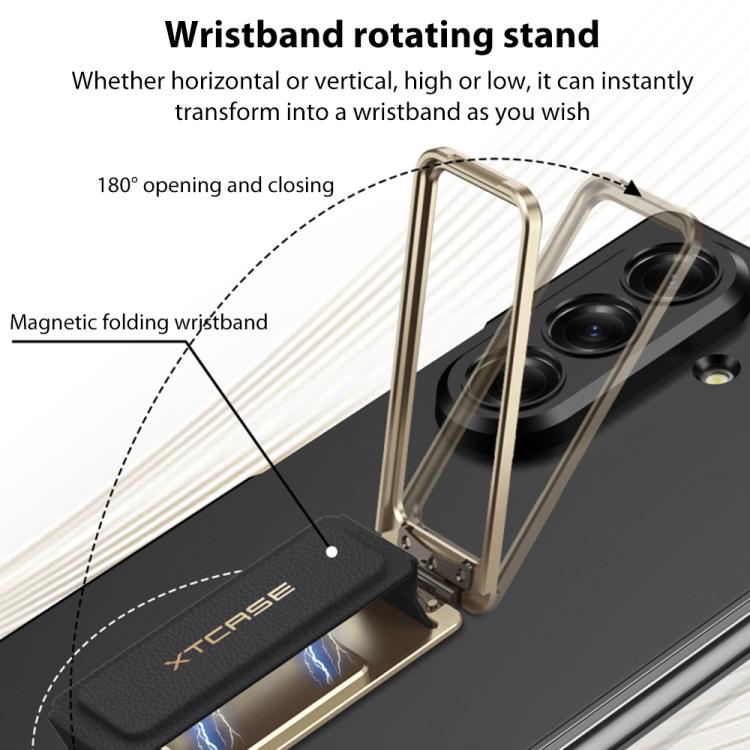 Funda ultrafina GKK con correa de muñeca integrada y soporte giratorio para Samsung Galaxy Z Fold7 5G (gris titanio)