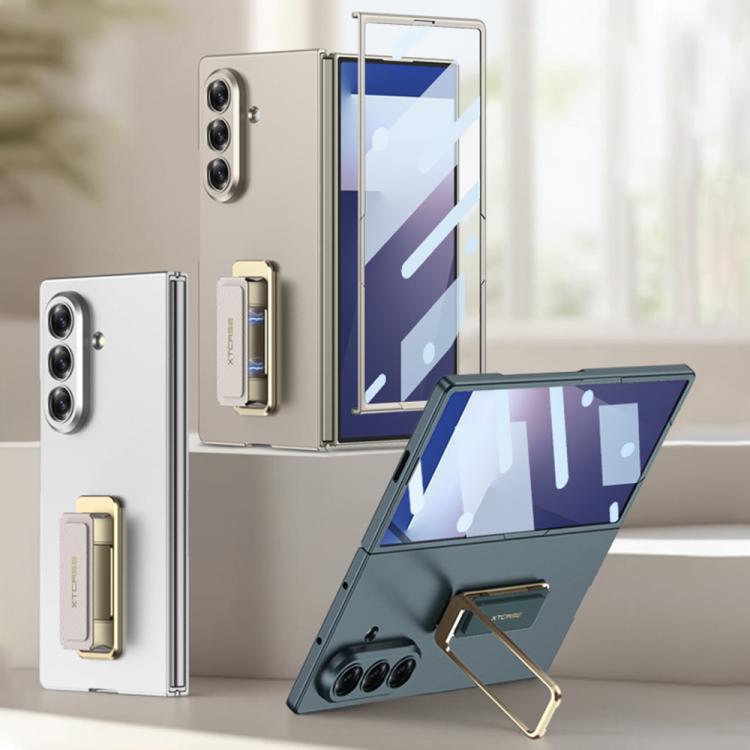 Funda ultrafina con correa de muñeca integrada y soporte giratorio para Samsung Galaxy Z Fold7 5G GKK (plateada)