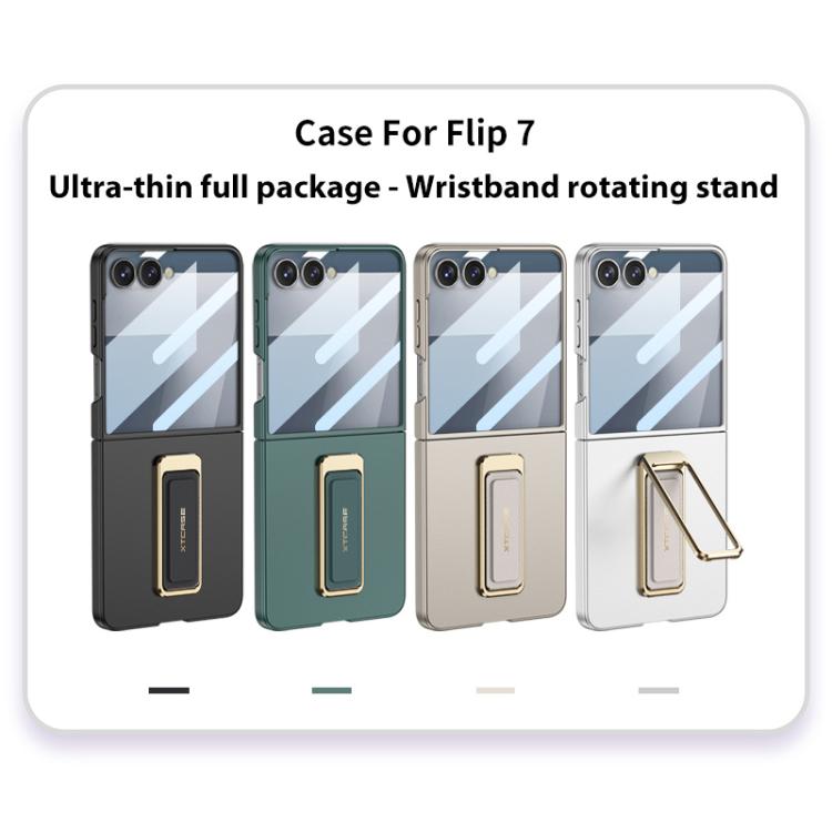 Funda ultrafina GKK con correa de muñeca integrada y soporte giratorio para Samsung Galaxy Z Flip7 5G (plateada)