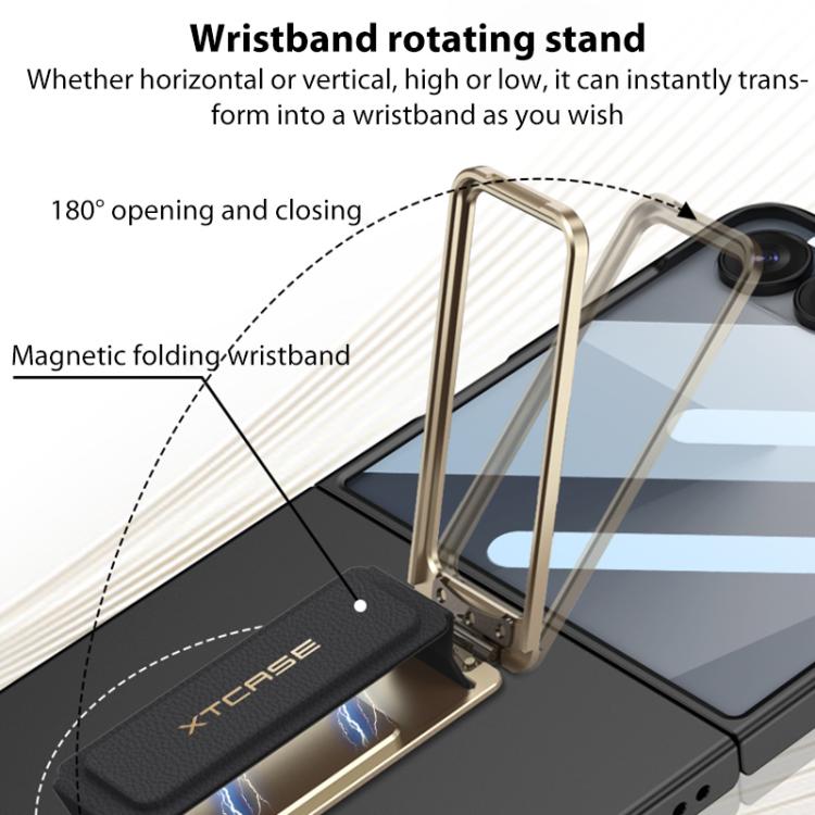Funda ultrafina GKK con correa de muñeca integrada y soporte giratorio para Samsung Galaxy Z Flip7 5G (plateada)