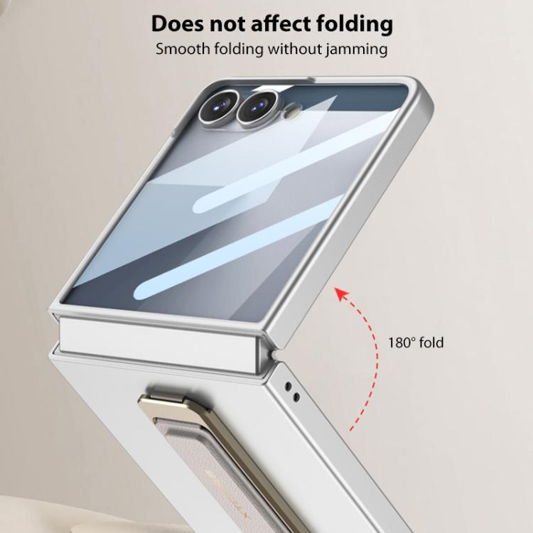 Funda ultrafina GKK con correa de muñeca integrada y soporte giratorio para Samsung Galaxy Z Flip7 5G (plateada)