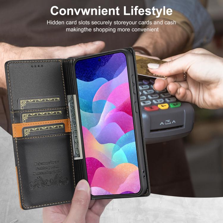 Funda de cuero con tapa magnética y costuras RFID para Samsung Galaxy S20 FE N.BEKUS P3 (negra)