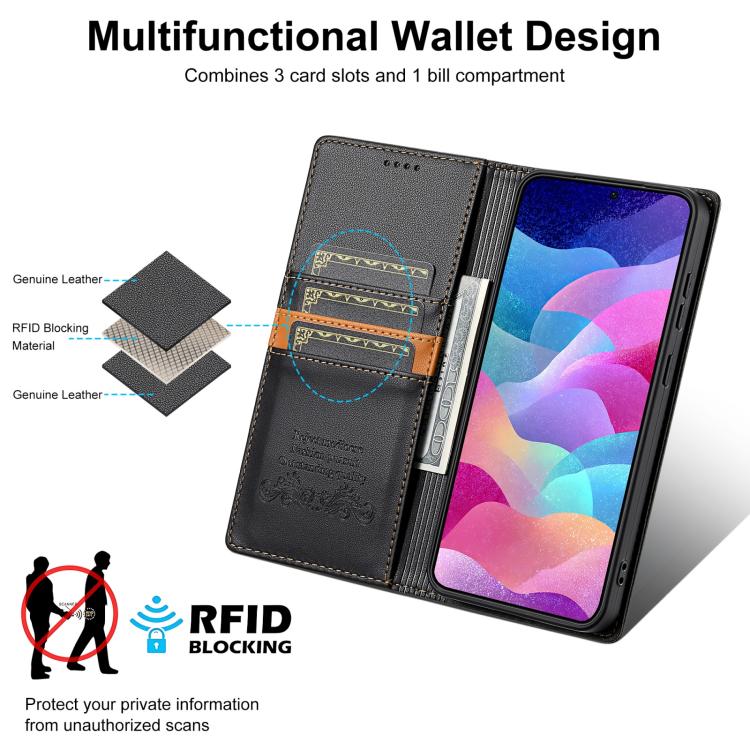 Funda de cuero con tapa magnética y costuras RFID para Samsung Galaxy S20 FE N.BEKUS P3 (negra)