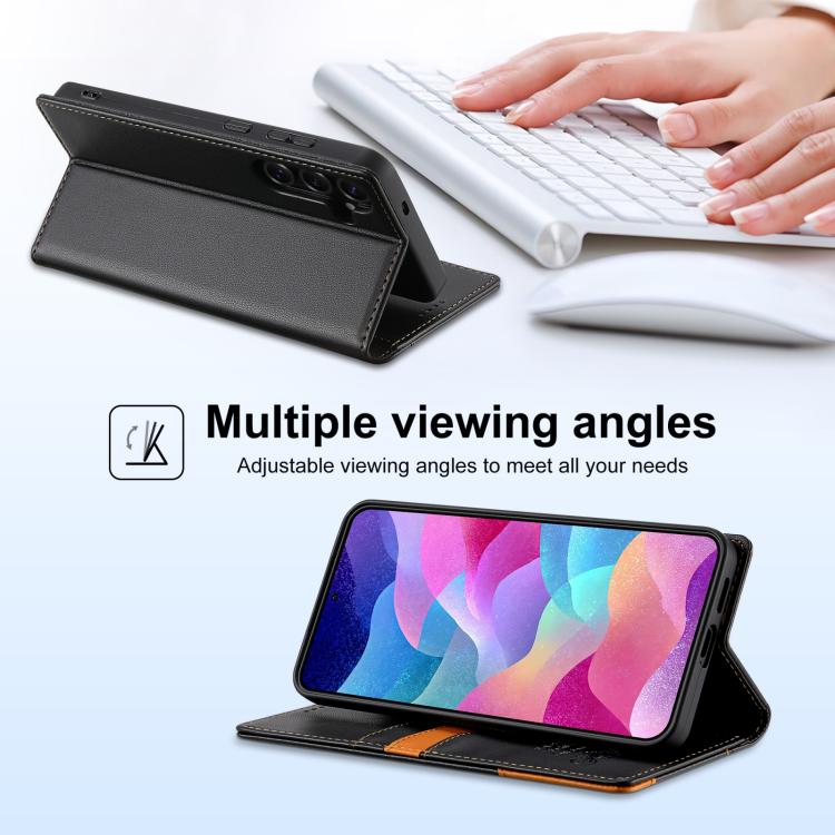 Funda de cuero con tapa magnética y costuras RFID para Samsung Galaxy S20 FE N.BEKUS P3 (negra)