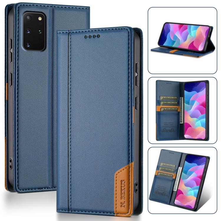 Funda de cuero con tapa magnética y costuras RFID para Samsung Galaxy S20 FE N.BEKUS P3 (azul)
