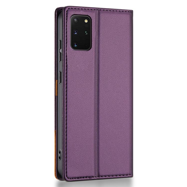 Funda de cuero con tapa magnética N.BEKUS P3 con costuras RFID para Samsung Galaxy S20 FE (morado)