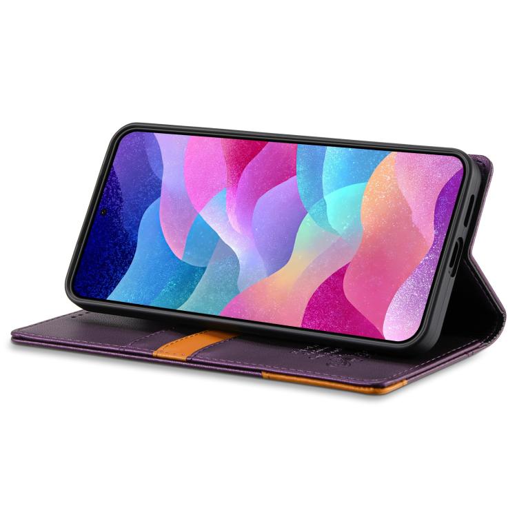 Funda de cuero con tapa magnética N.BEKUS P3 con costuras RFID para Samsung Galaxy S20 FE (morado)