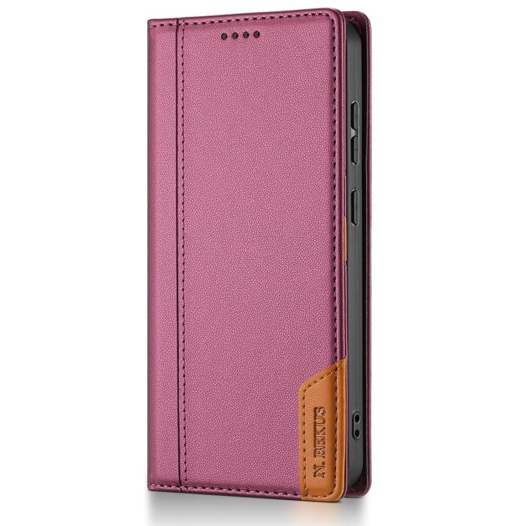 Funda de cuero con tapa magnética y costuras RFID para Samsung Galaxy S21 5G N.BEKUS P3 (rojo vino)