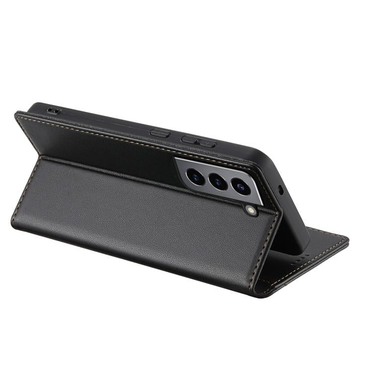 Funda de cuero con tapa magnética y costuras RFID para Samsung Galaxy S22 5G N.BEKUS P3 (negra)