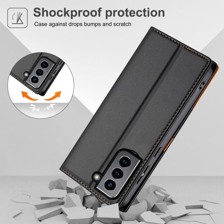 Funda de cuero con tapa magnética y costuras RFID para Samsung Galaxy S22 5G N.BEKUS P3 (negra)