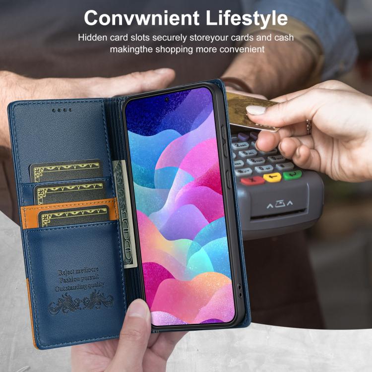 Funda de cuero con tapa magnética y costuras RFID para Samsung Galaxy S22 5G N.BEKUS P3 (azul)
