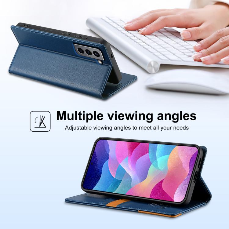 Funda de cuero con tapa magnética y costuras RFID para Samsung Galaxy S22 5G N.BEKUS P3 (azul)