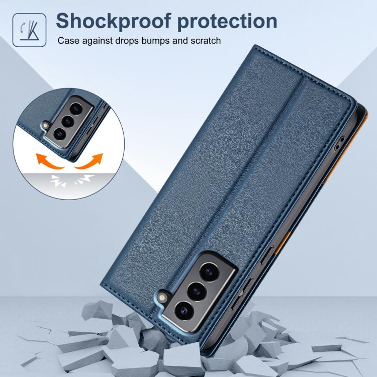 Funda de cuero con tapa magnética y costuras RFID para Samsung Galaxy S22 5G N.BEKUS P3 (azul)