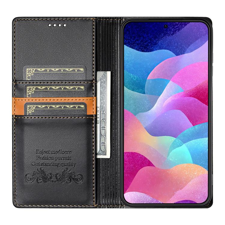 Funda de cuero con tapa magnética y costuras RFID para Samsung Galaxy S22+ 5G N.BEKUS P3 (negra)