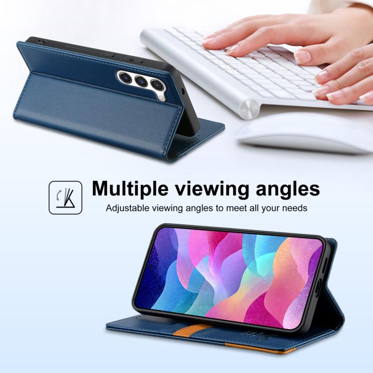 Funda de cuero con tapa magnética y costuras RFID para Samsung Galaxy S23+ 5G N.BEKUS P3 (azul)