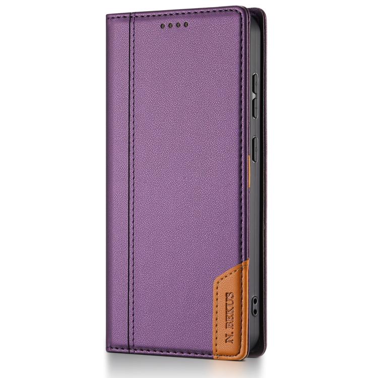 Funda de cuero con tapa magnética y costuras RFID para Samsung Galaxy S25 Edge 5G N.BEKUS P3 (morado)