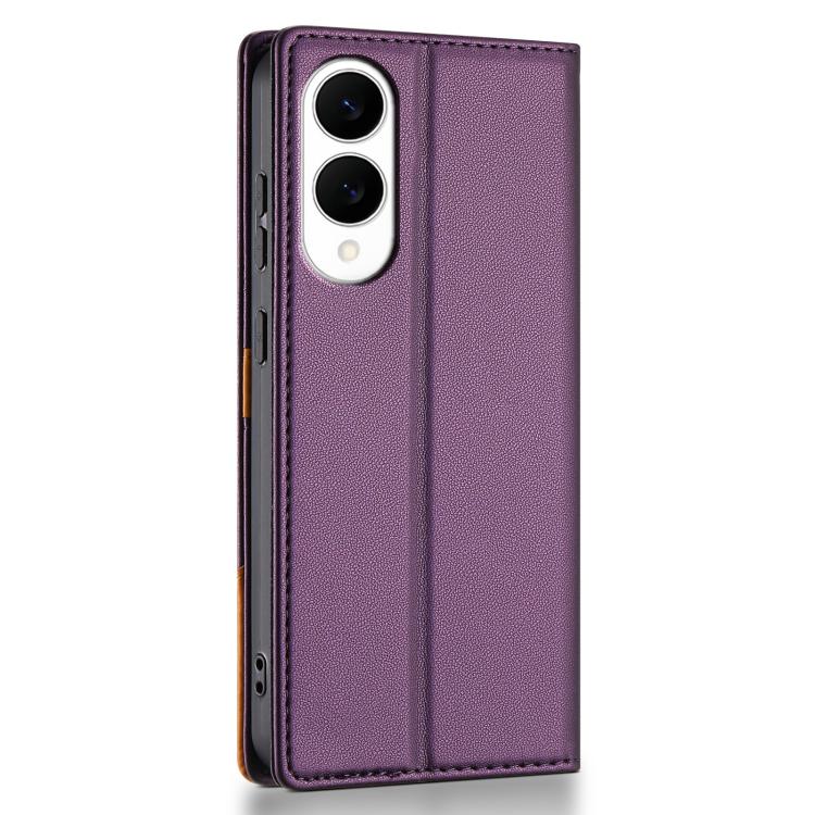 Funda de cuero con tapa magnética y costuras RFID para Samsung Galaxy S25 Edge 5G N.BEKUS P3 (morado)