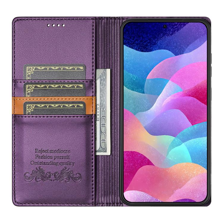 Funda de cuero con tapa magnética y costuras RFID para Samsung Galaxy S25 Edge 5G N.BEKUS P3 (morado)