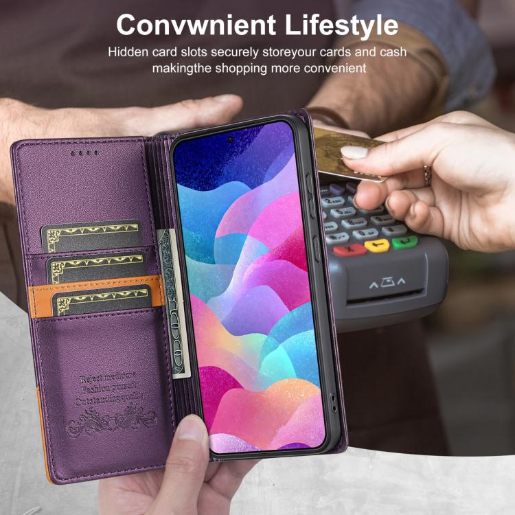Funda de cuero con tapa magnética y costuras RFID para Samsung Galaxy S25 Edge 5G N.BEKUS P3 (morado)