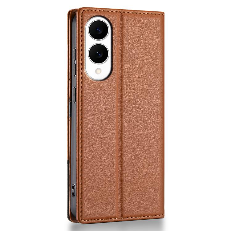 Funda de cuero con tapa magnética y costuras RFID para Samsung Galaxy S25 Edge 5G N.BEKUS P3 (marrón)