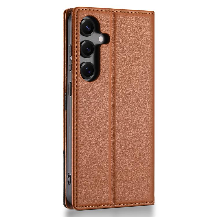 Funda de cuero con tapa magnética y costuras RFID para Samsung Galaxy S25 FE 5G N.BEKUS P3 (marrón)